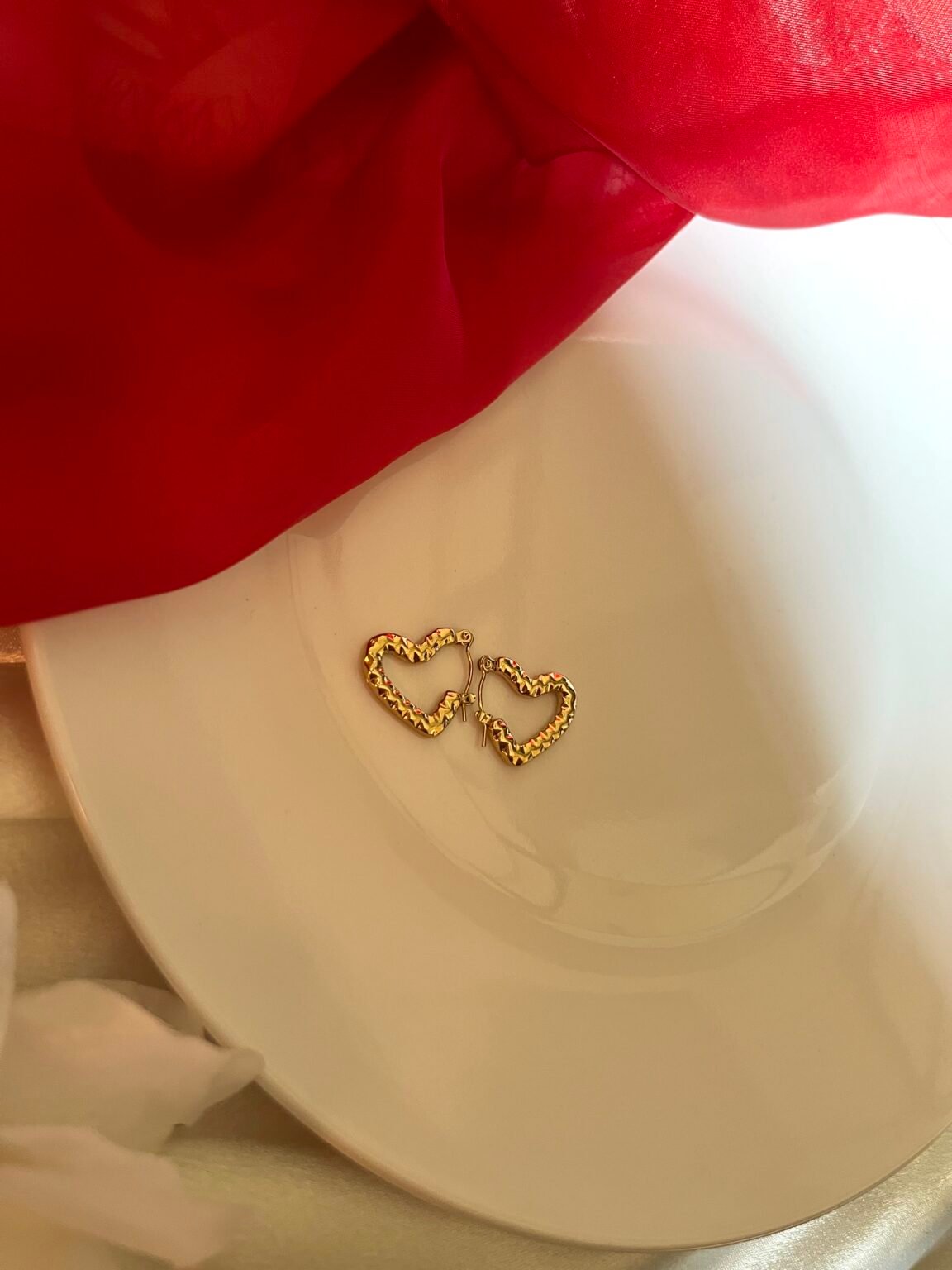 Hammered Heart Hoop Earrings - Image 2