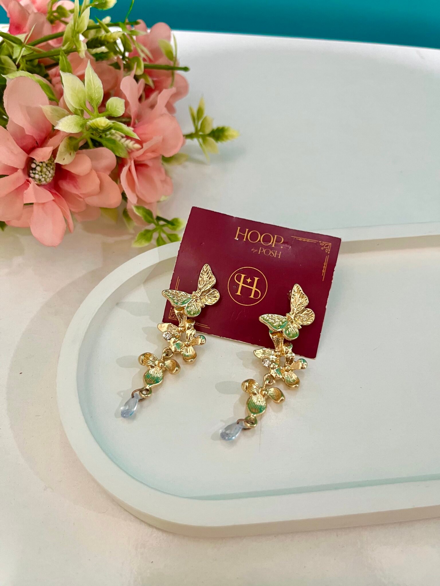 Butterfly Dangler with Crystal Drop Earrings - Image 2