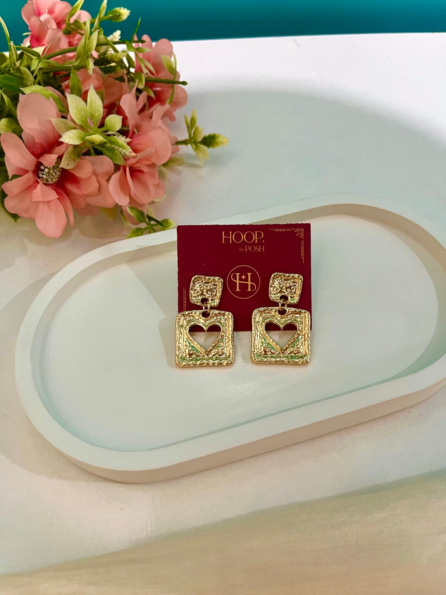 Dual Square Heart Earrings - Image 2