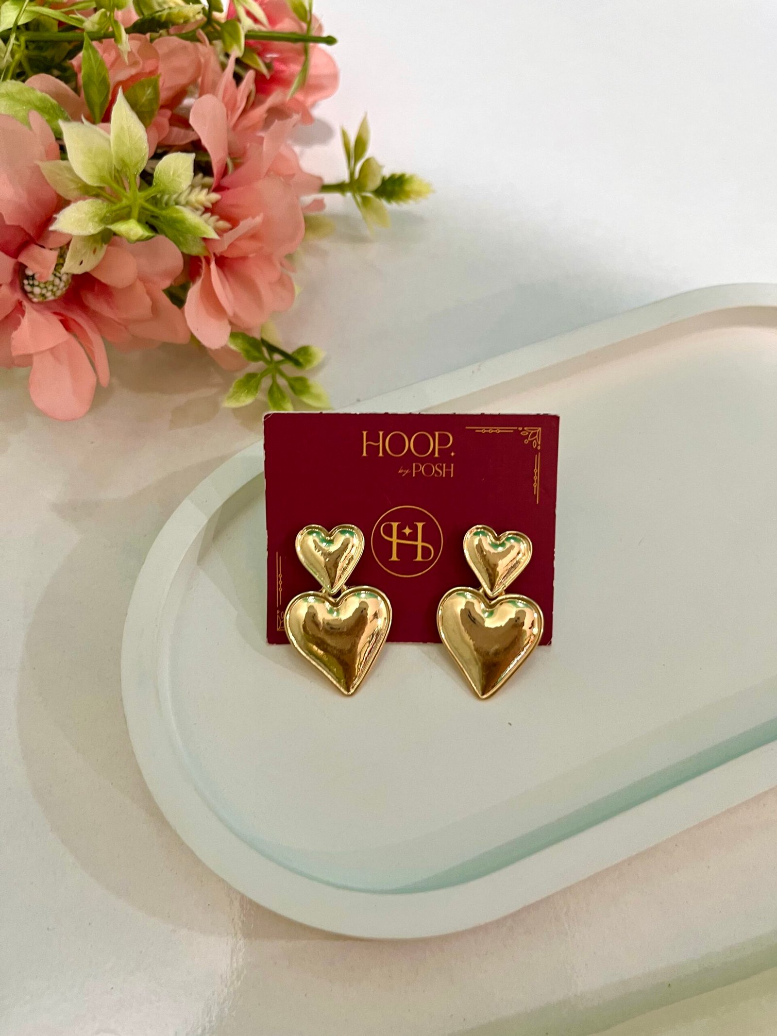 Dual Hearts Gold Plated Earrings