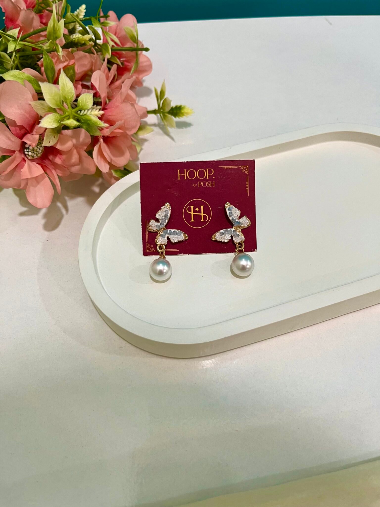 Cute Butterfly Pearl Drop Crystal Stylish Earring - Image 2