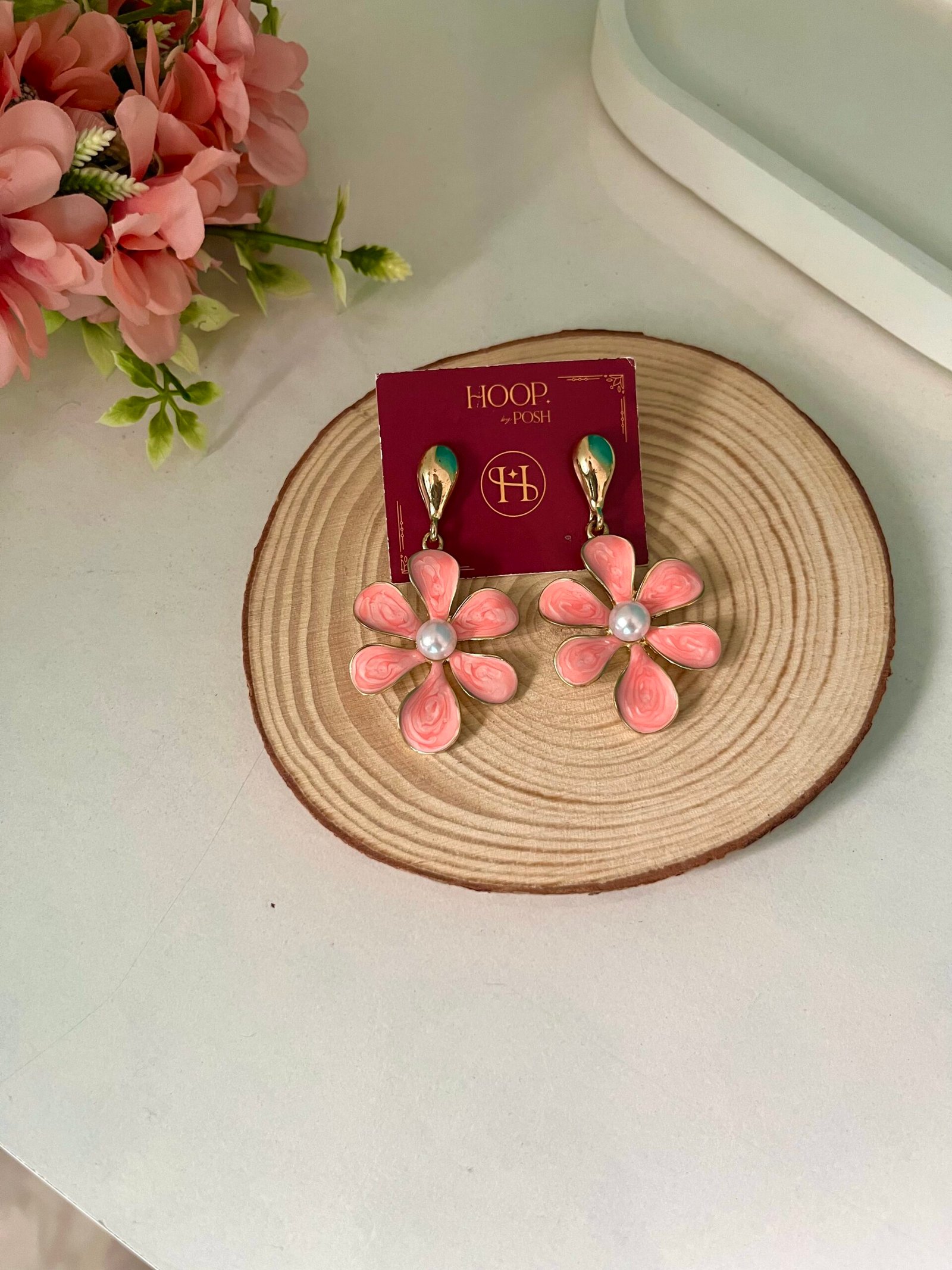 Enamel Drop Flower Earrings