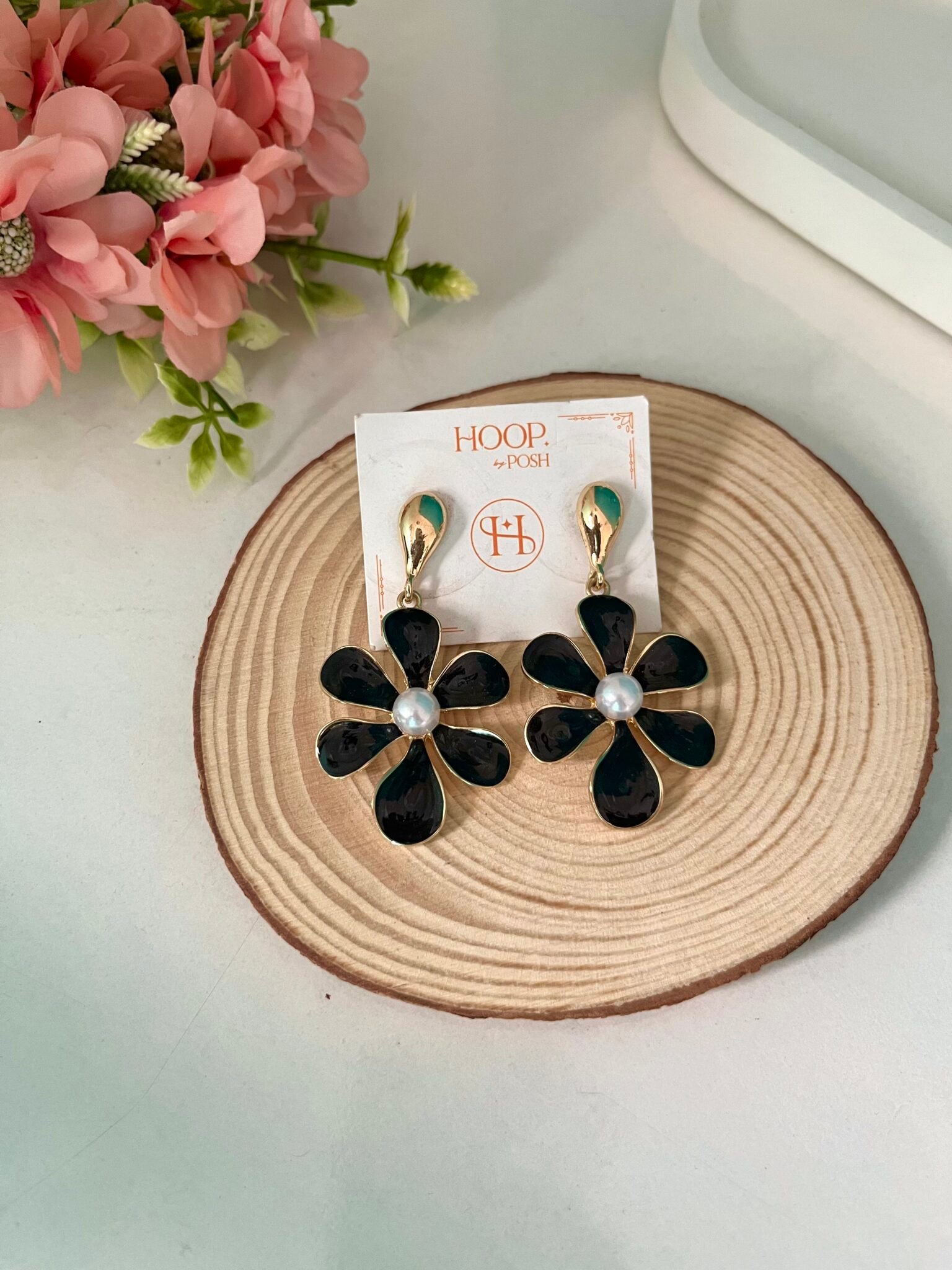 Enamel Drop Flower Earrings - Image 4