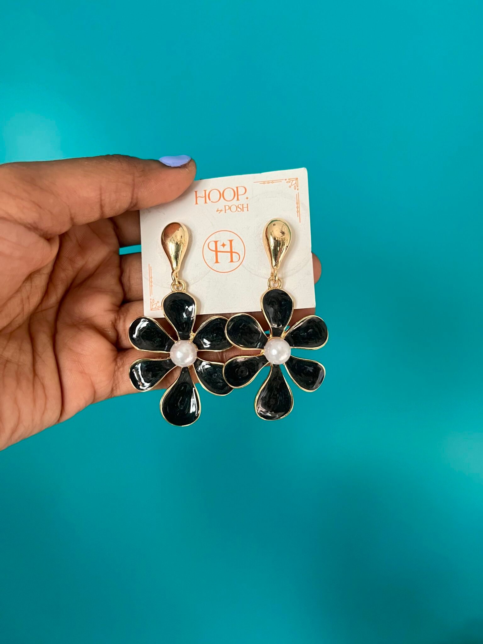 Enamel Drop Flower Earrings - Image 5