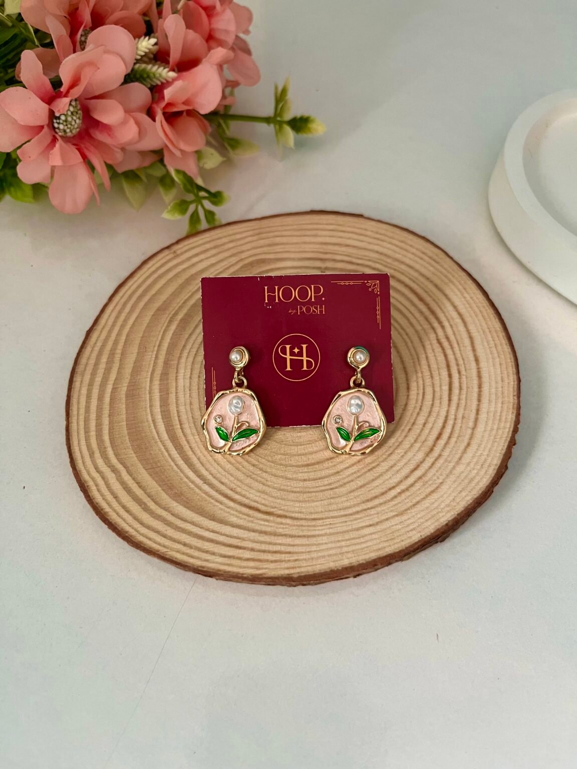 Vintage Flower-Patterned Enamel Earrings