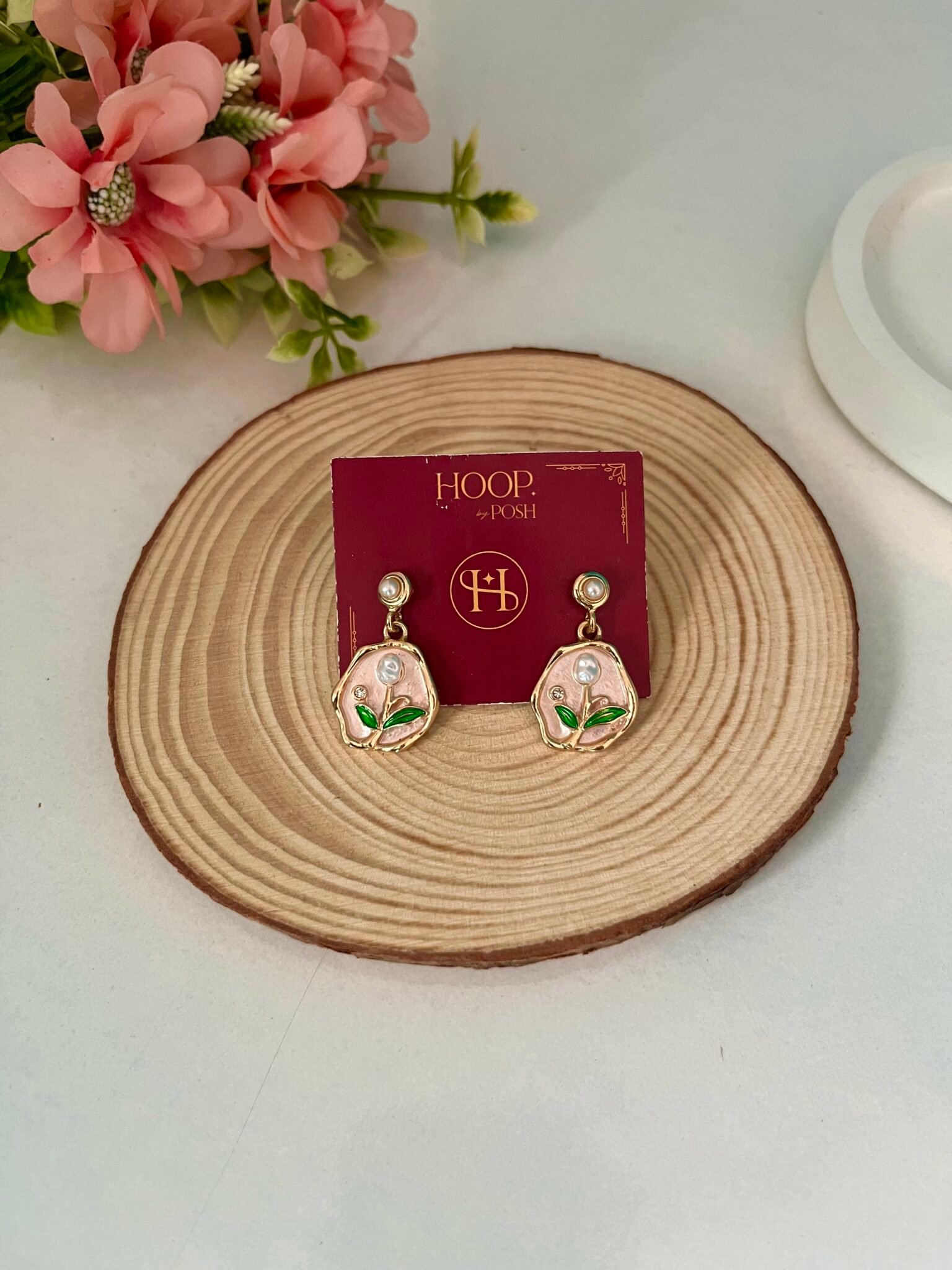 Vintage Flower-Patterned Enamel Earrings